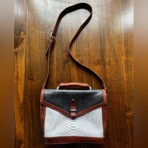 Madewell The Sloane Colorblock Satchel Black Brown White Snakeskin Purse